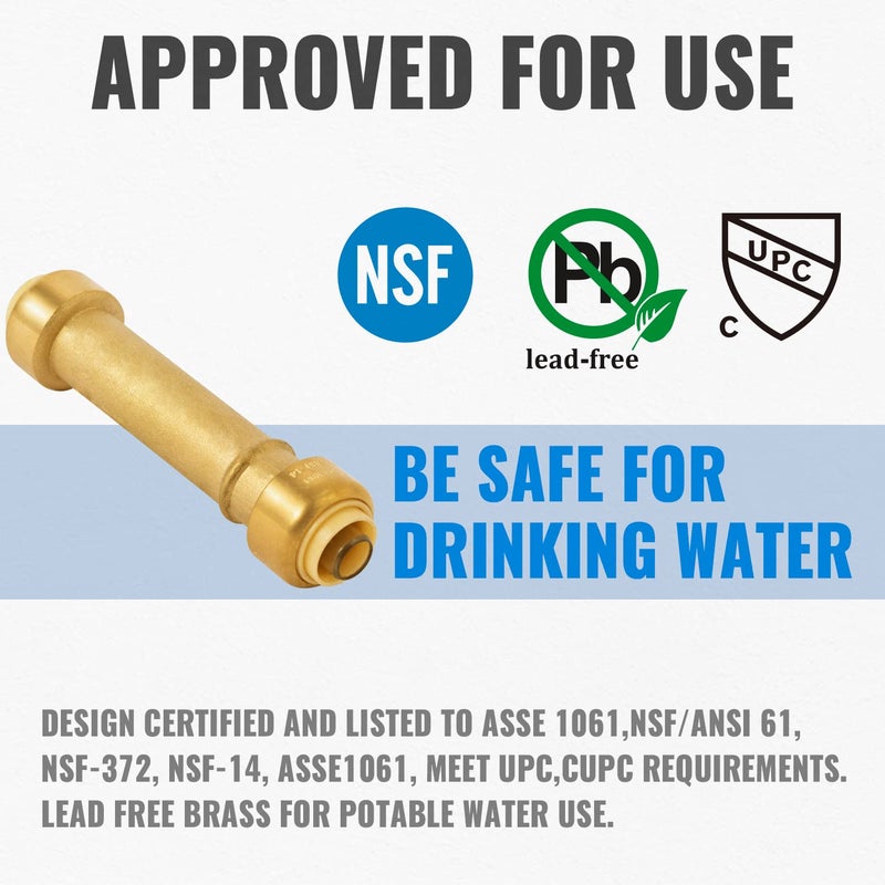 SUNGATOR 1/2 Inch Slip Coupling, Fatest Way for Emergency Repair and Leaks Fix, No Lead Brass Push-to-Connect Plumbing Fittings for PEX Pipe, Copper, CPVC, PE-RT, With 1 Disconnect Clip, Pack of 2 - Image 2